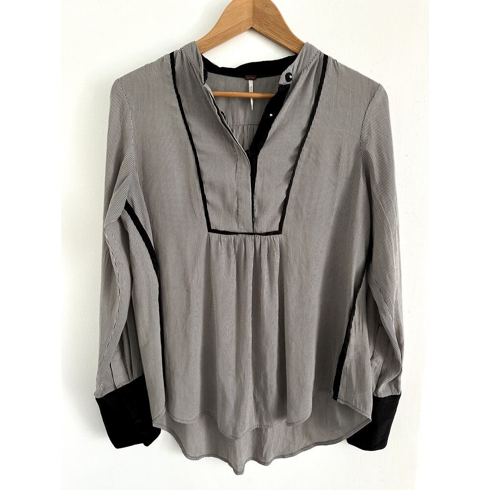 Free People Blouse with Pinstripe and Half Button-Up Top Size, fits oversized